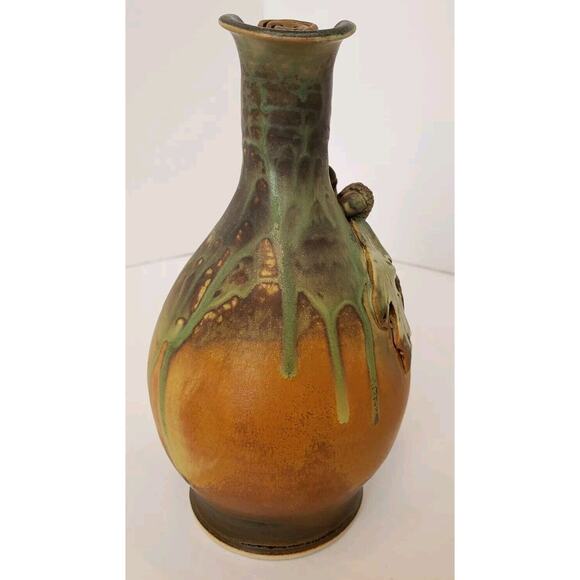 Vintage Artisan Pottery Ewer Jug w/ Stopper Oak Leaves Acorn Twig Fall Signed - Picture 5 of 14